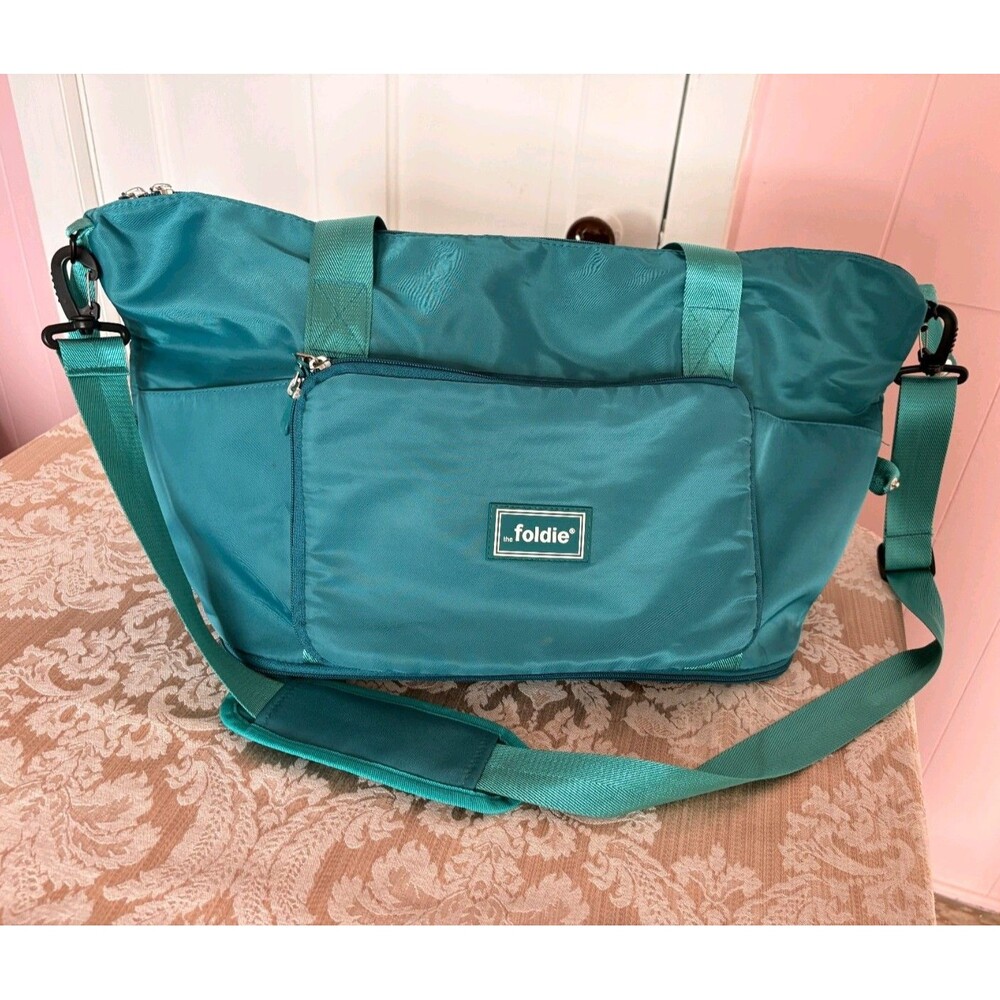 The Foldie Travel Bag Zip Closure Foldable Expandable Carry-On Tote Teal